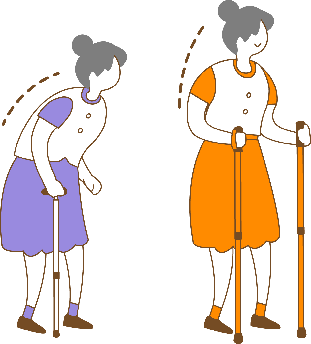 猫背や円背を解消してくれる、姿勢改善効果のある2本杖